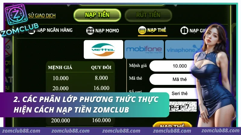 Các bước nạp tiền ZomClub gồm đăng nhập chọn phương thức kiểm tra nội dung và lưu biên lai