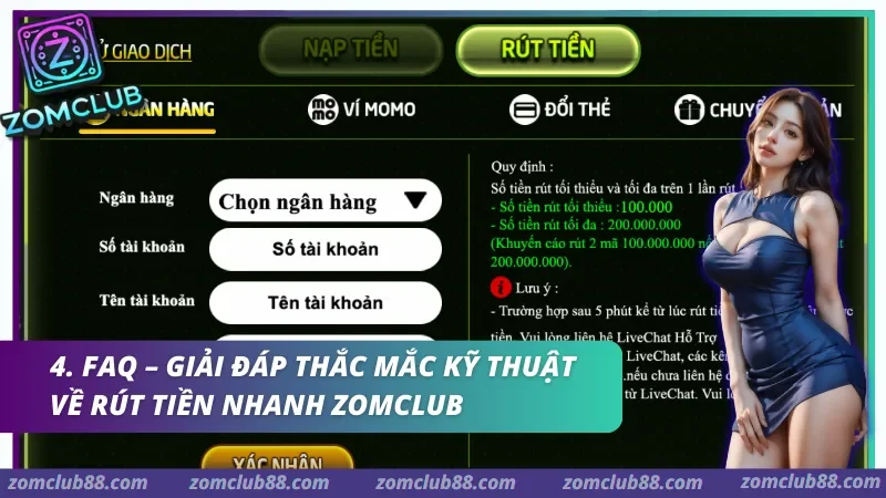 Lưu ý bảo mật khi rút tiền ZomClub gồm kiểm tra tài khoản nhận mã xác nhận và lịch sử giao dịch